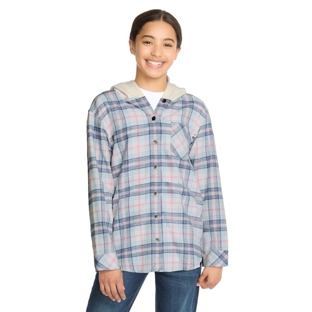 NWT Roxy Youth Girls Flannel Plaid Button Down Hoodie
